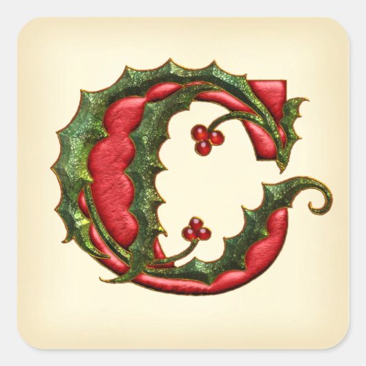 Kerst Holly Monogram C Envelop Afdichtingen Vierkante Sticker (Voorkant)