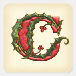Kerst Holly Monogram C Envelop Afdichtingen Vierkante Sticker