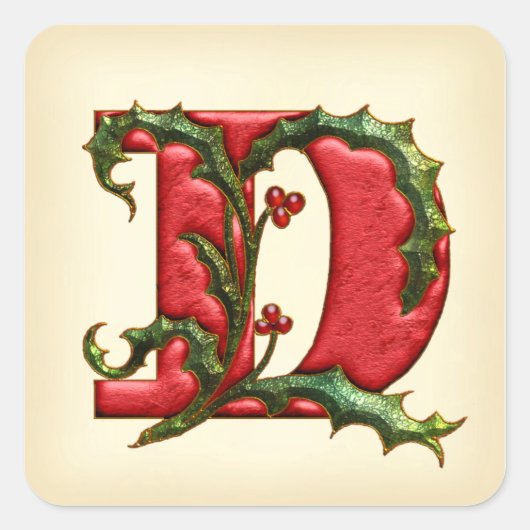Kerst Holly Monogram D Envelop Afdichtingen Vierkante Sticker (Voorkant)