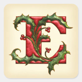 Kerst Holly Monogram E Envelop Afdichtingen Vierkante Sticker