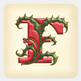 Kerst Holly Monogram F Envelop Afdichtingen Vierkante Sticker