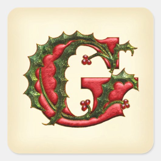 Kerst Holly Monogram G Envelop Afdichtingen Vierkante Sticker (Voorkant)
