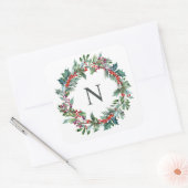 Kerst Holly Monogram Initiaal Sticker (Envelop)