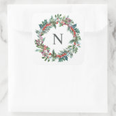 Kerst Holly Monogram Initiaal Sticker (Tas)