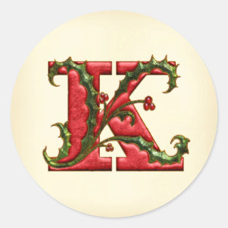 Kerst Holly Monogram K Envelop Afdichtingen Ronde Sticker