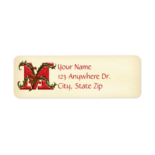 Kerst Holly Monogram M Etiket (Voorkant)