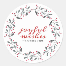 Kerst-Holly-monogram met rode en groene Waterverf Ronde Sticker