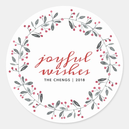 Kerst-Holly-monogram met rode en groene Waterverf Ronde Sticker (Voorkant)