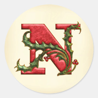 Kerst Holly Monogram N Envelop Afdichtingen Ronde Sticker