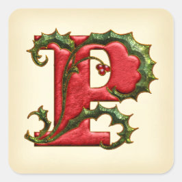 Kerst Holly Monogram P Envelop Afdichtingen Vierkante Sticker