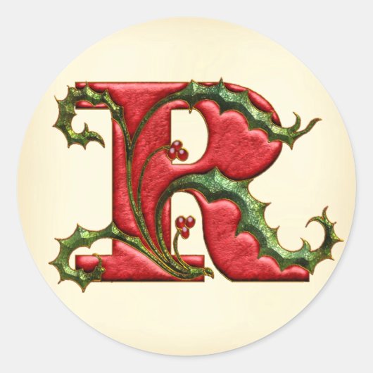 Kerst Holly Monogram R Envelop Afdichtingen Ronde Sticker (Voorkant)