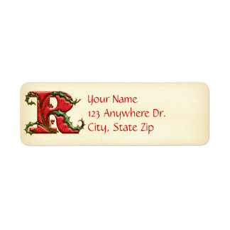 Kerst Holly Monogram R Etiket