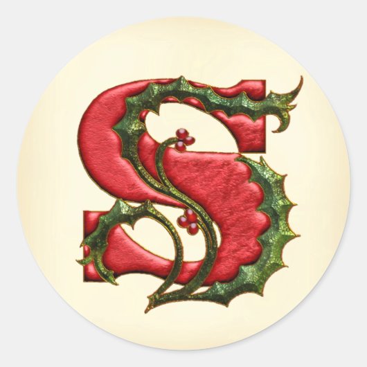 Kerst Holly Monogram S Envelop Afdichtingen Ronde Sticker (Voorkant)