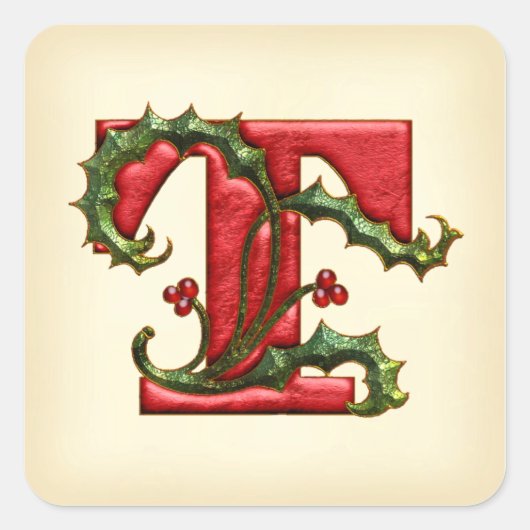 Kerst Holly Monogram T Envelop Seals Vierkante Sticker (Voorkant)