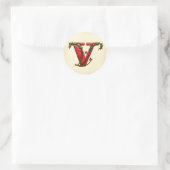 Kerst Holly Monogram V Envelop Seals Ronde Sticker (Tas)