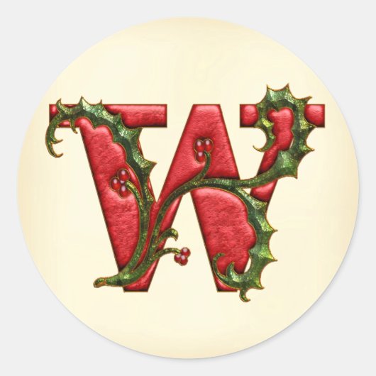Kerst Holly Monogram W Envelope Seals Ronde Sticker (Voorkant)