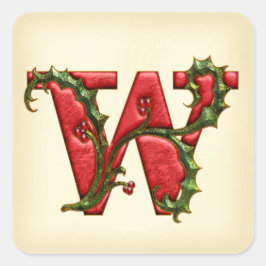 Kerst Holly Monogram W Envelope Seals Vierkante Sticker