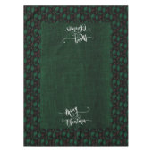 Kerst Holly op Festive Green Faux Burlap Tafelkleed (Voorkant)
