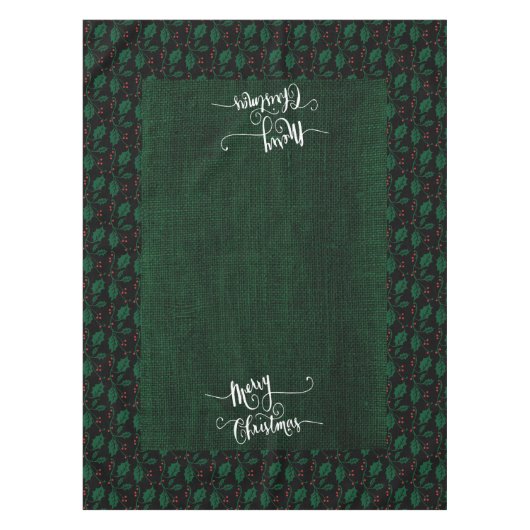 Kerst Holly op Festive Green Faux Burlap Tafelkleed (Voorkant)