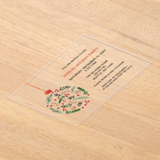 Kerst Holly Ornament feestdag Acryl Uitnodigingen (Laagn)