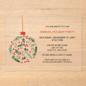 Kerst Holly Ornament feestdag Acryl Uitnodigingen (Voorkant)