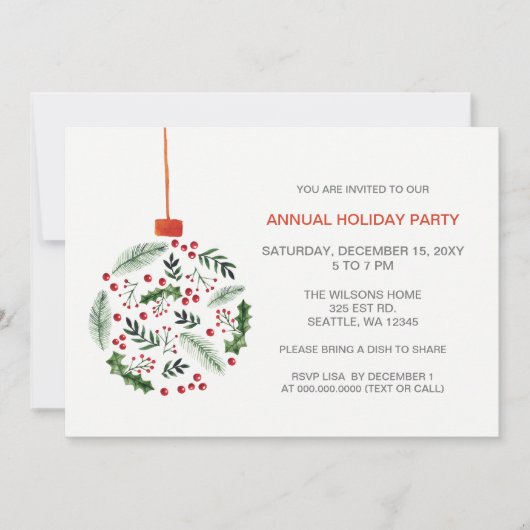 Kerst Holly Ornament feestdag Kaart (Voorkant)