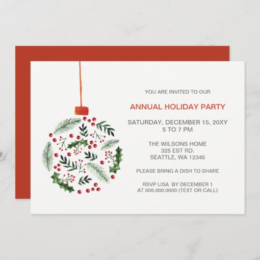 Kerst Holly Ornament feestdag Kaart (Voorkant / Achterkant)