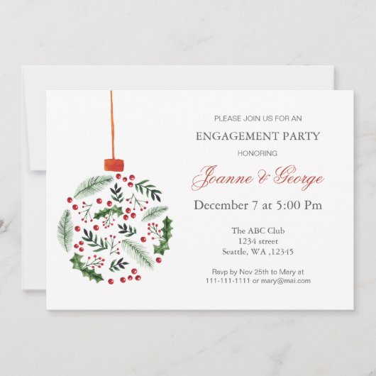 Kerst Holly Ornament Winter Verlovingsfeest Kaart (Voorkant)