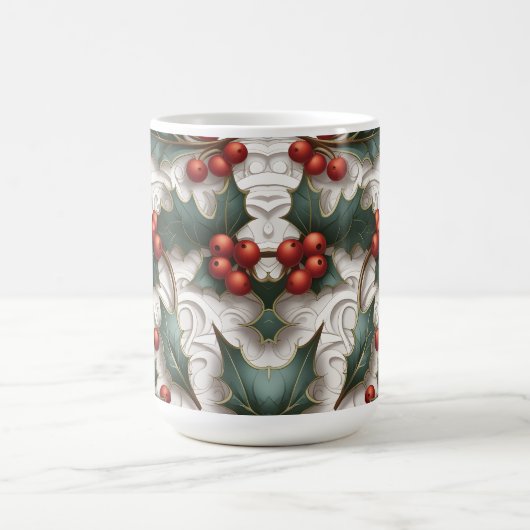 Kerst Holly Ornamental Pattern Grote Koffie Mok (Center)