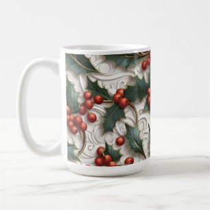 Kerst Holly Ornamental Pattern Grote Koffie Mok