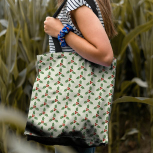 Kerst Holly Patroon Groen Holly Rode Bessen Tote Bag