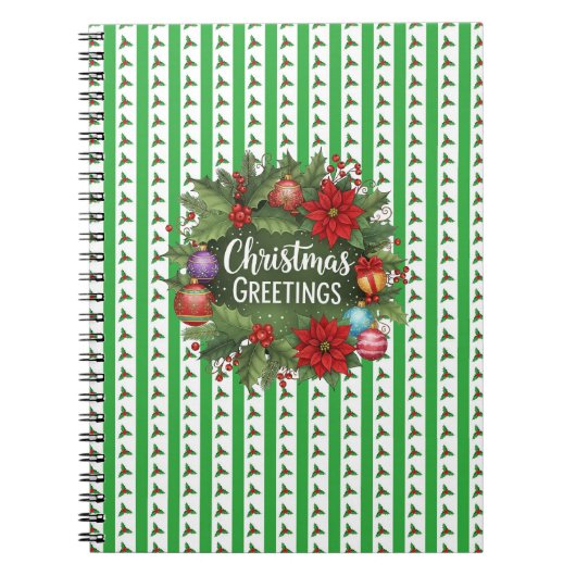 Kerst Holly Patroon met krans Notitieboek (Voorkant)