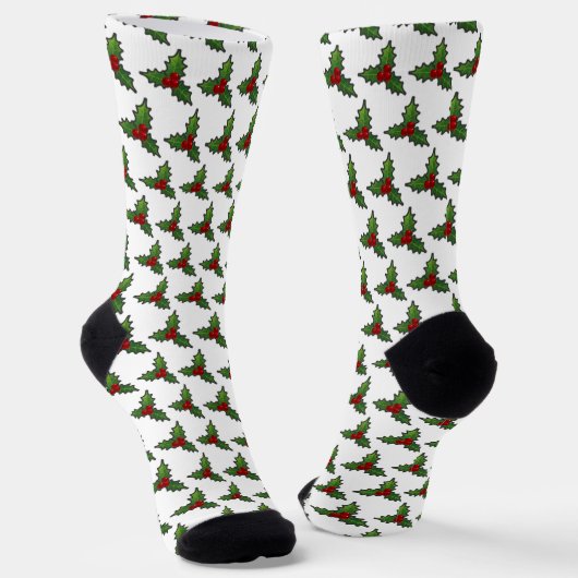 Kerst Holly Patroon Wit Sokken (Gebogen)