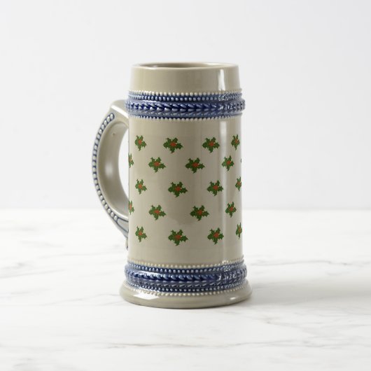 Kerst Holly Pattern Red Berries Green Leaves Bierpul (Voorkant links)