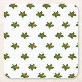 Kerst Holly Pattern Red Berries Green Leaves Kartonnen Onderzetters