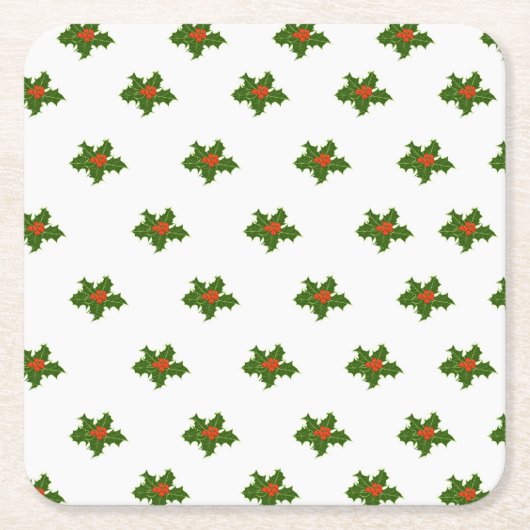 Kerst Holly Pattern Red Berries Green Leaves Kartonnen Onderzetters (Voorkant)
