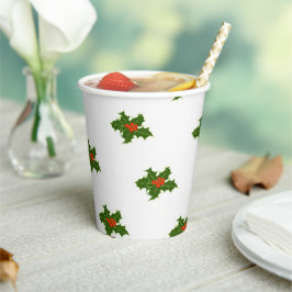 Kerst Holly Pattern Red Berries Green Leaves Papieren Bekers