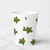 Kerst Holly Pattern Red Berries Green Leaves Papieren Bekers (Rechts)