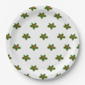 Kerst Holly Pattern Red Berries Green Leaves Papieren Bordje (Voorkant)