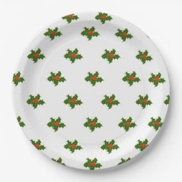 Kerst Holly Pattern Red Berries Green Leaves Papieren Bordje