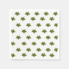 Kerst Holly Pattern Red Berries Green Leaves Servet