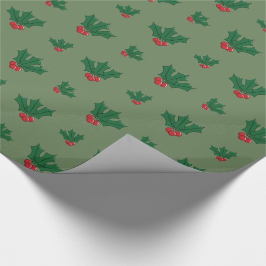 Kerst Holly Patterned Wrapping Papier (Hoek)