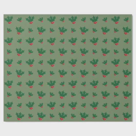 Kerst Holly Patterned Wrapping Papier (Vlak)