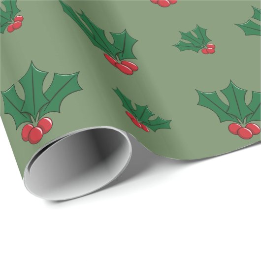 Kerst Holly Patterned Wrapping Papier (Rol Hoek)