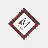 Kerst Holly Plaid Monogram M gepersonaliseerd Servet (Hoek)