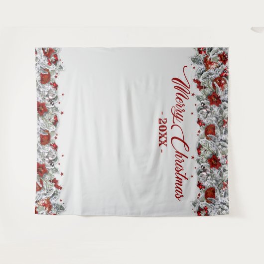 Kerst Holly Poinsettia Fotocabine Achtergrond Wandkleed (Voorkant (horizontaal))