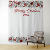 Kerst Holly Poinsettia Fotocabine Achtergrond Wandkleed (In situ)