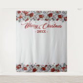 Kerst Holly Poinsettia Fotocabine Achtergrond Wandkleed (Voorkant)