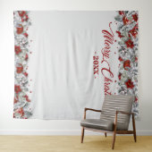 Kerst Holly Poinsettia Fotohokje Achtergrond Wandkleed (In Situ (horizontaal))