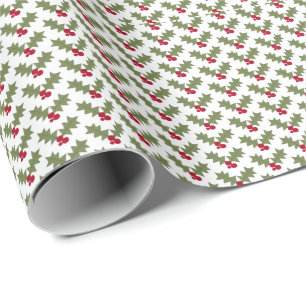 Kerst Holly Red Berries Green Leaves Cadeaupapier